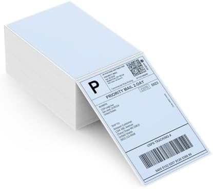 MUNBYN 4x6 Inch Blue Direct Thermal Shipping Labels, Commercial Grade Permanent Adhesive Fanfold Mailing Postage Label Paper for Thermal Printers and Packages, 500 Sheets per Stack