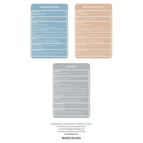 Touchland Power Mist Hydrating Hand Sanitizer Spray, DYE FREE Trio Set (Rainwater, Unscented, Beach Coco), 1 FL. OZ. Travel Size (Set of 3)