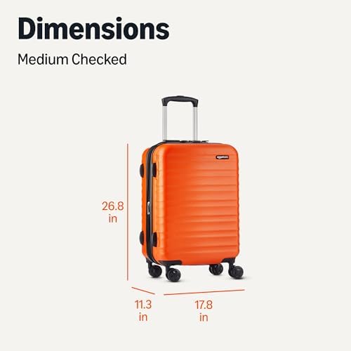 Amazon Basics 26" Hardside Medium Checked Luggage, Hardshell Suitcase With Wheels, Expandable For Up to 15% More Space, With Scratch-Resistant Surface, Four Multi-directional Wheels, Orange