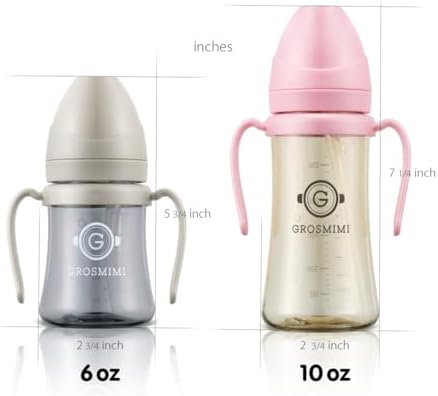 GROSMIMI Spill Proof no Spill Magic Sippy Cup with Straw with Handle for Baby and Toddlers, Customizable, PPSU, BPA Free 6 oz (Pink)