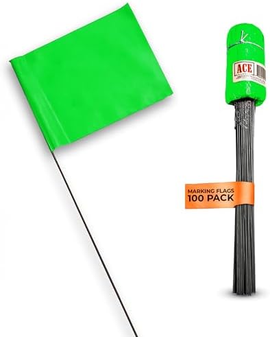 Green Marking Flags 100 Pack - 4x5x15 Inch Green Flags for Yard - Markers For Lawn, Irrigation, Landscaping, Survey & Sprinkler Head Marking