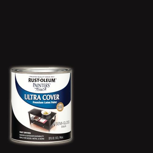 Rust-Oleum 1974502 Painter's Touch Latex Paint, Quart, Semi-Gloss Black 32 Fl Oz (Pack of 1)