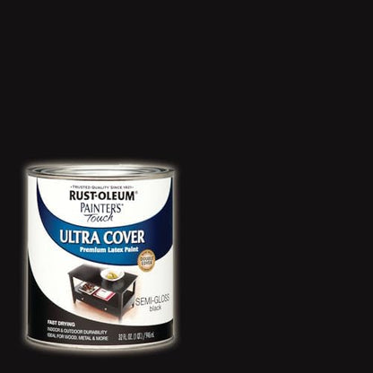 Rust-Oleum 1974502 Painter's Touch Latex Paint, Quart, Semi-Gloss Black 32 Fl Oz (Pack of 1)