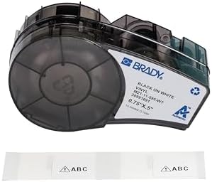 Brady Authentic (M21-11-595-WT) All-Weather Vinyl Label for Indoor/Outdoor ID, Lab and Equipment Labeling, White on Black- for M210, M210-LAB, M211, BMP21-PLUS and BMP21-LAB Printers, .5" H, .75" W