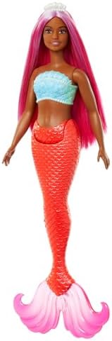 Barbie Mermaid Doll with Magenta Fantasy Hair & Headband Accessory, Curvy Body Type with Shell-Inspired Bodice & Tropical Red Tail