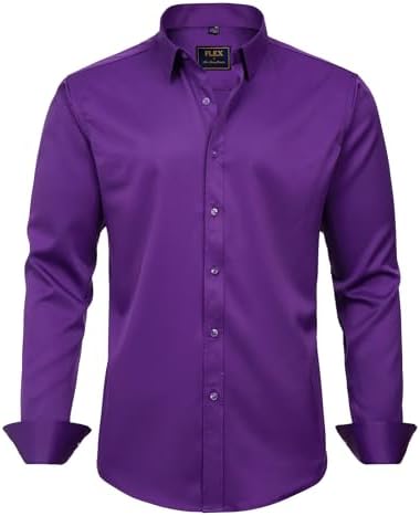 J.VER Men's Dress Shirts Solid Long Sleeve Stretch Wrinkle-Free Formal Shirt Business Casual Button Down Shirts