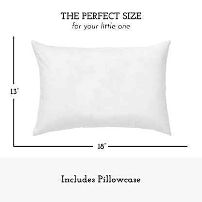 Little Sleepy Head Toddler Pillow with Pillowcase 13x18 - Kids Pillow for Sleeping - Toddler Pillow - Better Neck Support Ergonomic Pillow and Toddler Pillowcase - Best Pillows for Kids (White)