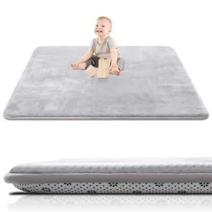 Thick Baby Play Mat for Floor,50 x 50 Playpen Mat,Tummy Time Foam Mat,Ultra Soft Support & Plush Feel,Easy Care with Non-Slip Cushioned for Infant,Kids and Toddler Crawling,Grey