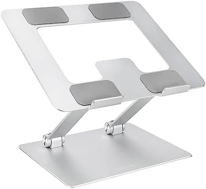 Amazon Basics Sturdy and Portable Ergonomic Laptop Stand for Desk, Adjustable Riser, Fits all Laptops and Notebooks up to 17.3 Inch, Silver, 10 x 8.7 x 6 in