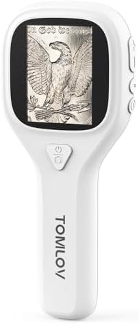 TOMLOV P10 Evo Handheld Close-Up Coin Microscope with 2" IPS Screen: 20X LED Lighted Trichome Magnifier for Adults, Portable Jewelers Loupe, STEM Kids Microscope, Windows/macOS Compatible, White