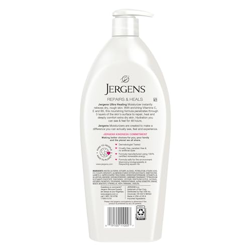Jergens Ultra Healing Dry Skin Lotion, Hand and Body Moisturizer for Quick Absorption into Extra Dry Skin with Hydralucence Blend, Vitamins C, E and B5, White, 32 oz, Pack of 6