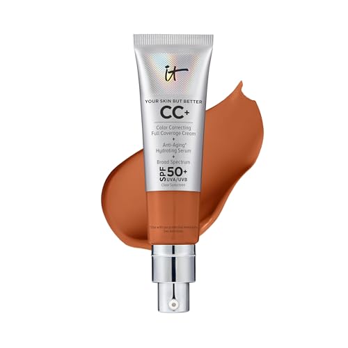 IT Cosmetics CC+ Cream - Full-Coverage Foundation With SPF 50, Color Corrector & Anti-Aging Serum, Formulated With Niacinamide & Hyaluronic Acid, Natural Finish, For All Skin Types, 1.08 fl oz