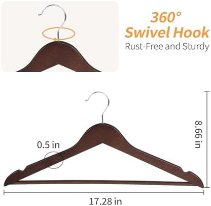 Amazon Basics Durable Wooden Suit Clothes Hangers - Cherry, 20-Pack