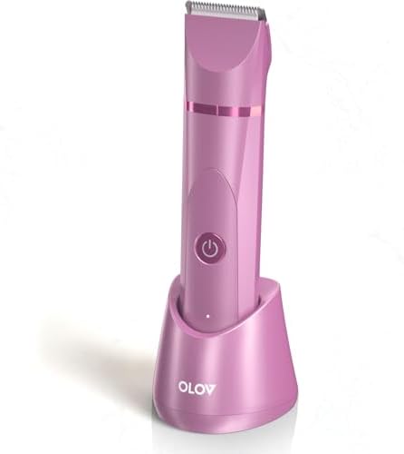 OLOV Electric Body Hair Trimmer - Groin Trimmer for Men - Bikini Trimmer Women - Wet/Dry Shaver Groomer, Replaceable Ceramic Blade Heads, USB Recharge Dock, Waterproof Hygiene Razor, Pink