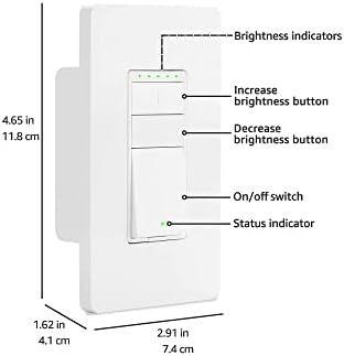 Amazon Basics Smart Dimmer Switch, Single Pole, Works with Alexa Only, 2.4 GHz Wi-Fi, No Hub Required, White