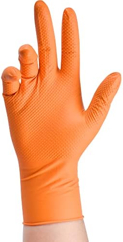 TitanFlex Thor Grip Heavy Duty Industrial Orange Nitrile Gloves with Raised Diamond Texture, 8-mil, Latex Free, Powder Free