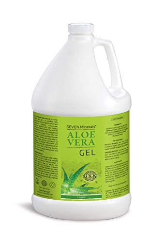 Seven Minerals Organic Aloe Vera Gel from freshly cut 100% Pure Aloe - 1 Gallon - HighestQuality, Texas grown, Vegan, Unscented - For Face, Skin, Hair, Sunburn Relief - Bulk DIY (128 Fl Oz)
