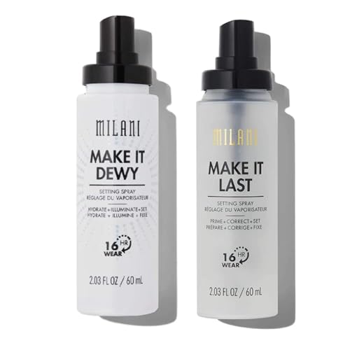 Milani Setting Spray + Primer, Make It Last Original - Natural Finish with Niacinamide for Hydration & Make It Last Dewy - Dewy Finish Moisturizing Formula for Glow on the Go - 2 Pack
