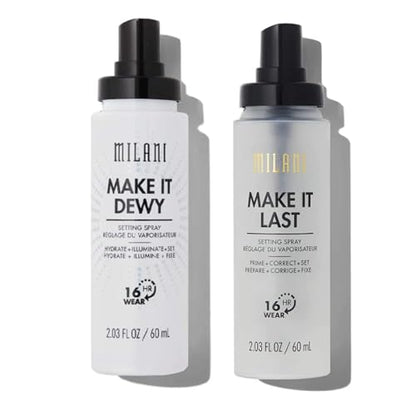 Milani Setting Spray + Primer, Make It Last Original - Natural Finish with Niacinamide for Hydration & Make It Last Dewy - Dewy Finish Moisturizing Formula for Glow on the Go - 2 Pack