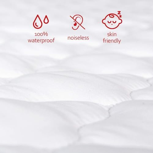 Pack and Play Mattress Pad Protector 2 Pack Waterproof, Cotton Fabric Absorbent, Soft Pack and Play Sheets, Fits Graco Play Yards, Baby Portable Mini Cribs. Foldable Mini Crib Sheets Cover
