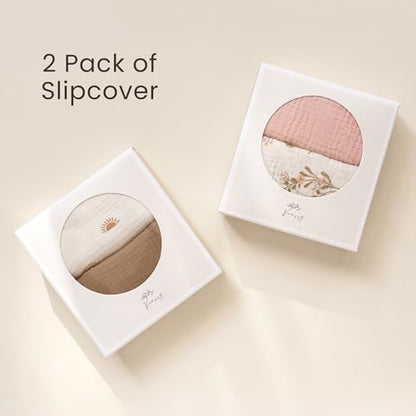 Konssy Muslin Baby Lounger Cover 2 Pack, 100% Cotton Newborn Lounger Cover, Soft and Breathable Baby Nest Slipcover for Boys Girls (Camel,Sun)