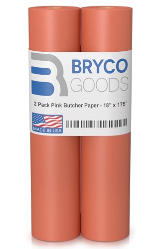 Bryco Goods (Pack of 2) Pink Butcher Paper Rolls, 18"x175' (2100 Inch) Food-Grade Peach Butcher Paper for Smoker, BBQ, Grilling, Smoking Meat - USA Made - Unbleached, Uncoated and Unwaxed