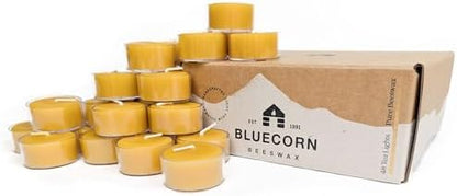 Bluecorn 100% Pure Beeswax Tealight Candles | Natural Beeswax, Yellow Tea Light | Long Burn (4-5 Hours) | Soy, Paraffin, & Fragrance Free, Bulk 48-Pack