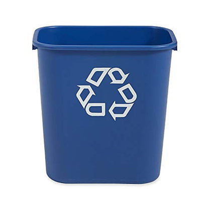 Rubbermaid Commercial Products Deskside Recycling Can, 7-Gallon/28-Quart, Blue Recycling Symbol, Plastic, for Bedroom/Bathroom/Office/Under Desk/Sink, Pack of 4