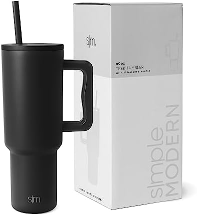 Simple Modern 40 oz Trek Tumbler with Handle and Straw Lid | Cup Holder Friendly Insulated Stainless Steel Travel Mug | Midnight Black