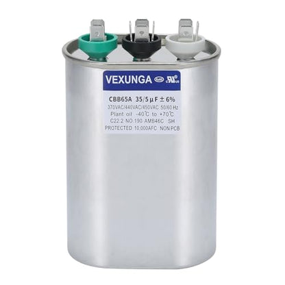 35/5 uF 35+5 MFD 370V 440V 450V Oval Dual Run Start AC Capacitor 35 5 uF 370 440 450 Volt VAC CBB65 Air Conditioner Capacitors for AC Unit Fan Motor Start or Condenser Straight Cool