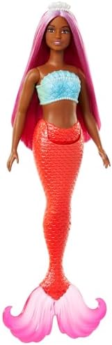 Barbie Mermaid Doll with Magenta Fantasy Hair & Headband Accessory, Curvy Body Type with Shell-Inspired Bodice & Tropical Red Tail