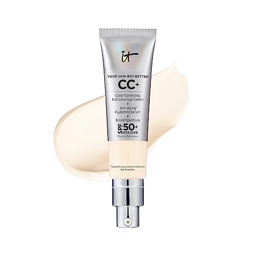 IT Cosmetics CC+ Cream - Full-Coverage Foundation With SPF 50, Color Corrector & Anti-Aging Serum, Formulated With Niacinamide & Hyaluronic Acid, Natural Finish, For All Skin Types, 1.08 fl oz