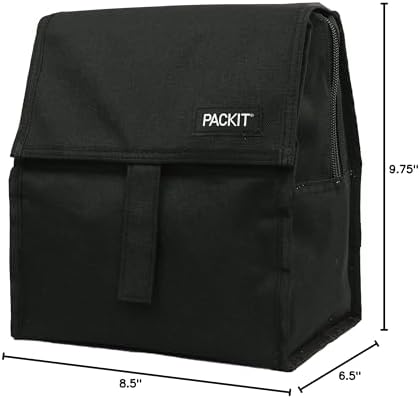 PackIt Freezable Lunch Bag, Black, Built with EcoFreeze Technology, Foldable, Reusable, Zip and Fold Closure with Buckle Handle, Perfect for School and Office Lunches