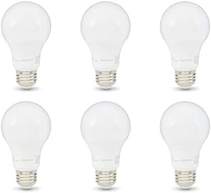 Amazon Basics A19 LED Light Bulbs, 60 Watt Equivalent, Energy Efficient 9W, E26 Standard Base, Soft White 2700K, Dimmable, 10,000 Hour Lifetime , 6-Pack