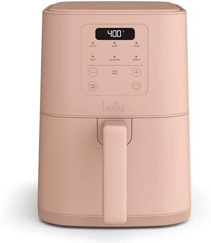 bella 4Qt Slim Air Fryer, Fits-anywhere™ Kitchenware, EverGood™ Ceramic Nonstick Coating, Adjustable Temperature, 6 Preset Cooking Options, 60 Min Auto Shutoff w Audible Tone, 3.3lb Capacity, Blossom