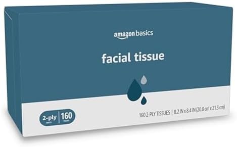 Amazon Basics Facial Tissue, 2-Ply, 1920 Count (12 Packs of 160), (Packaging may vary)