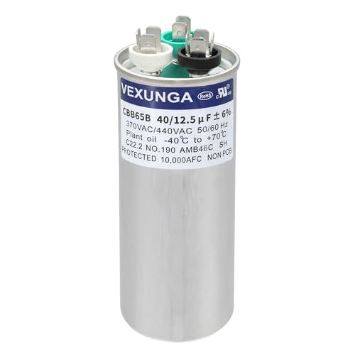 40/12.5 uF 40+12.5 MFD 370VAC or 440VAC Dual Run Start Round A/C Capacitor CBB65 Air Conditioner Capacitors for AC Unit Fan Motor Start or Heat Pump or Condenser Straight Cool