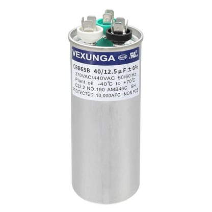 40/12.5 uF 40+12.5 MFD 370VAC or 440VAC Dual Run Start Round A/C Capacitor CBB65 Air Conditioner Capacitors for AC Unit Fan Motor Start or Heat Pump or Condenser Straight Cool