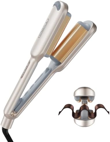 Curling Iron Hair Crimper Waver - TYMO ROVY Beach Waves Curling Wand, Ionic Deep Waver Hair Curler Tool with Ceramic 3 Barrel for Women, Dual Voltage, Anti-Scald, Easy to Use, Elegant Gold, 1 Inch