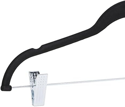 Amazon Basics Velvet, Non-Slip Skirt Clothes Hangers with Clips, Organize Pants and Skirts, Black/Silver, Pack of 24