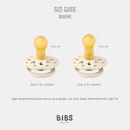 BIBS Pacifiers - Boheme Collection | BPA-Free Baby Pacifier | Made in Denmark | Set of 2 Ivory/Blossom Color Premium Soothers | Size 0-6 Months
