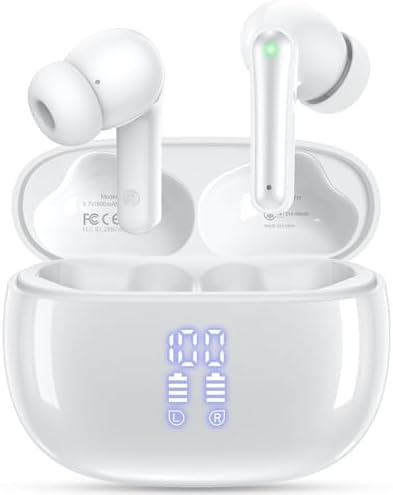 Wireless Earbuds, Bluetooth Ear Buds Headphones with LED Charging Case, Deep Bass Stereo Sound, 40 Hours Playtime, IP7, Lightweight in-Ear Earphones for iPhone Android Sports Workout