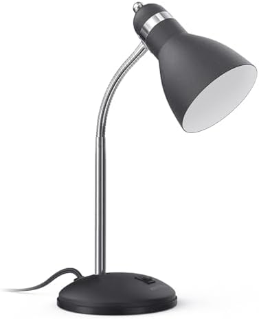 LEPOWER Metal Desk Lamp, Eye-Caring Table Lamp, Study Lamps with Flexible Goose Neck for Bedroom, Home Office (Matte Black)