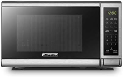 BLACK+DECKER EM720CB7 Digital Microwave Oven with Turntable Push-Button Door, Child Safety Lock, 700W, Stainless Steel, 0.7 Cu.ft