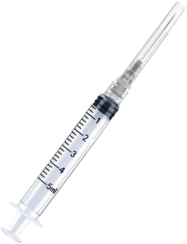 100 Pack Disposable 5ml/cc Lab Syringes with 22Ga 1.25 Inch Needle Luer Lock, Individually Sealed Packed