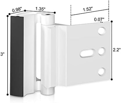 2 Pack AceMining Door Reinforcement Lock Withstands 800lbs of Force - White Extra Child Proof Door Lock with 8 Screws Prevents Unauthorized Entry,Add a Door Security Lock for Home Safety & Privacy