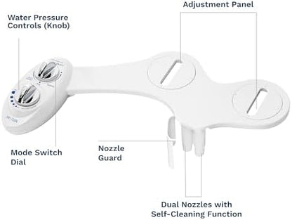 LUXE Bidet NEO 185 - Self-Cleaning, Dual Nozzle, Non-Electric Bidet Attachment for Toilet Seat, Adjustable Water Pressure, Rear and Feminine Wash (White)