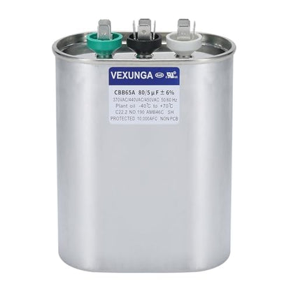 80/5 uF 80+5 MFD 370V 440V 450V Oval Dual Run Start AC Capacitor 80 5 uF 370 440 450 Volt VAC CBB65 Air Conditioner Capacitors for AC Unit Fan Motor Start or Condenser Straight Cool