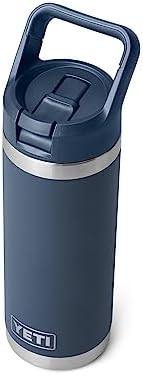YETI Rambler 18 oz Bottle, Vacuum Insulated, Stainless Steel with Straw Cap, Navy