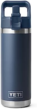 YETI Rambler 18 oz Bottle, Vacuum Insulated, Stainless Steel with Straw Cap, Navy